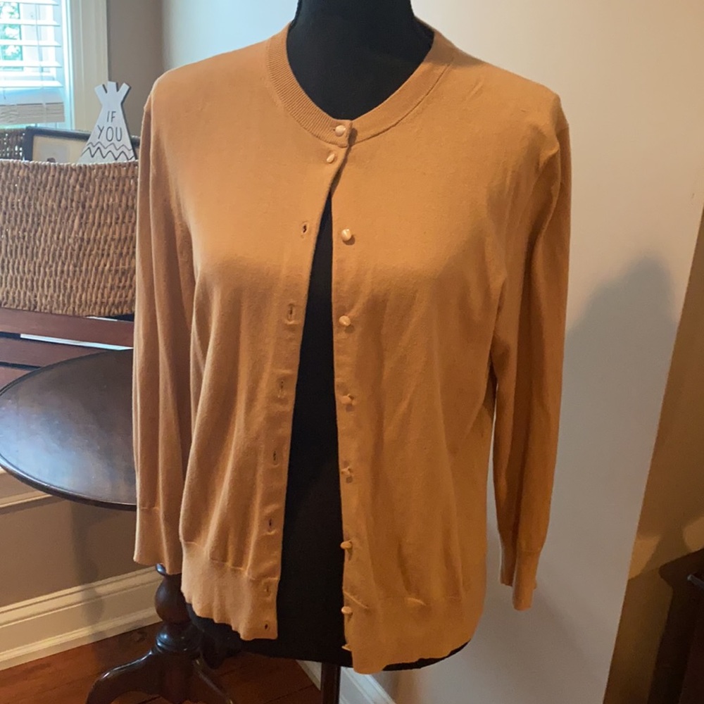 J. Crew Soft Camel / Tan Cardigan with Pearlescent Buttons